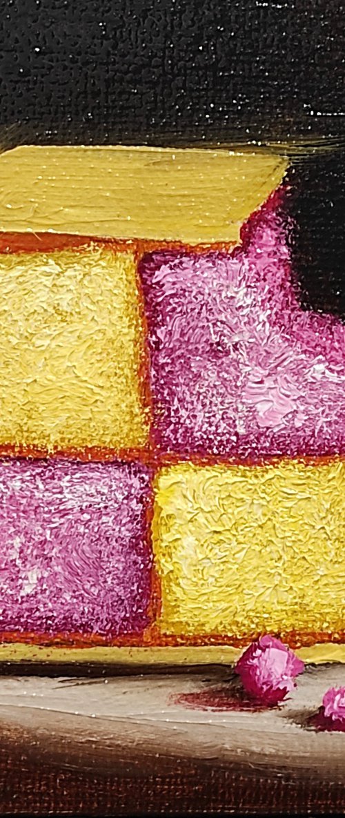 Little Battenberg cake slice still life by Jane Palmer Art