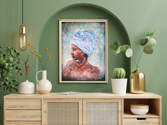 African American Indian Female Wall Art  Black Woman Painting Queen Princess Aurora