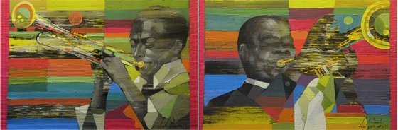 The kings of Jazz.  Miles Davis and Louis Armstrong. Diptych