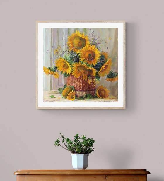 Sunflowers in a basket
