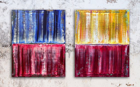 "Trending" - Save As A Series - Original PMS Abstract Diptych Oil Paintings On Canvas - 32" x 20"