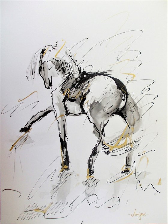 Horse  ink drawing series-Horse drawing on paper