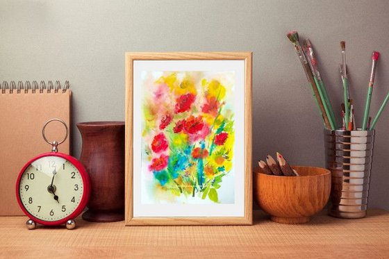 Red Poppy Abstract floral painting