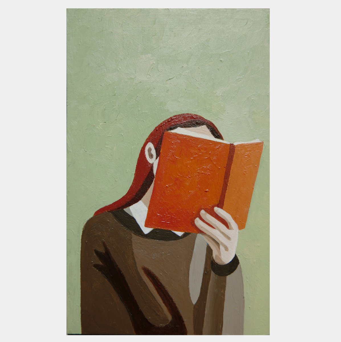 Expressive Portrait Acrylic Painting By Young Park, 6 X 9", Reader, Original Artwork