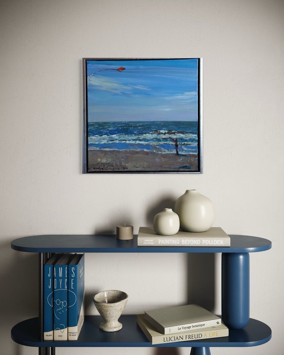 Triptych " Blåvand" Boy with a kite. .