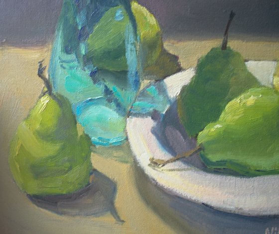Pears under the sun - Still Life Painting, One of a kind artwork, Home decor