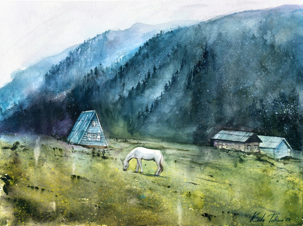 Photorealistic Landscape Watercolour By Tetiana Koda, 15 X 11", Mountain Village, Original Artwork