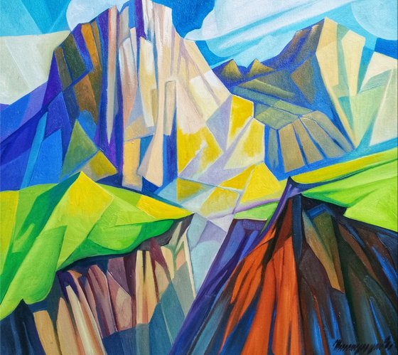 Cubism - Mountains - 1 (60x60cm, cubism, oil painting, ready to hang)
