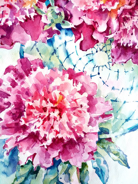 Original watercolor "Peonies"