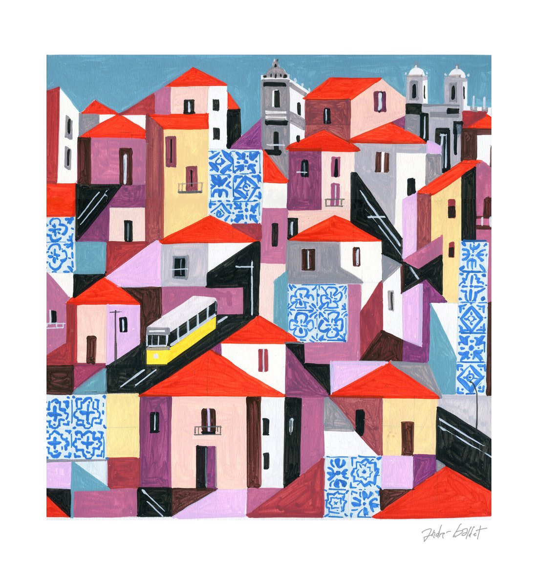 Urban And Pop Acrylic Painting , Lisbon-01 By Andre Baldet, 14 X 15, Artwork For Sale On Artfinder