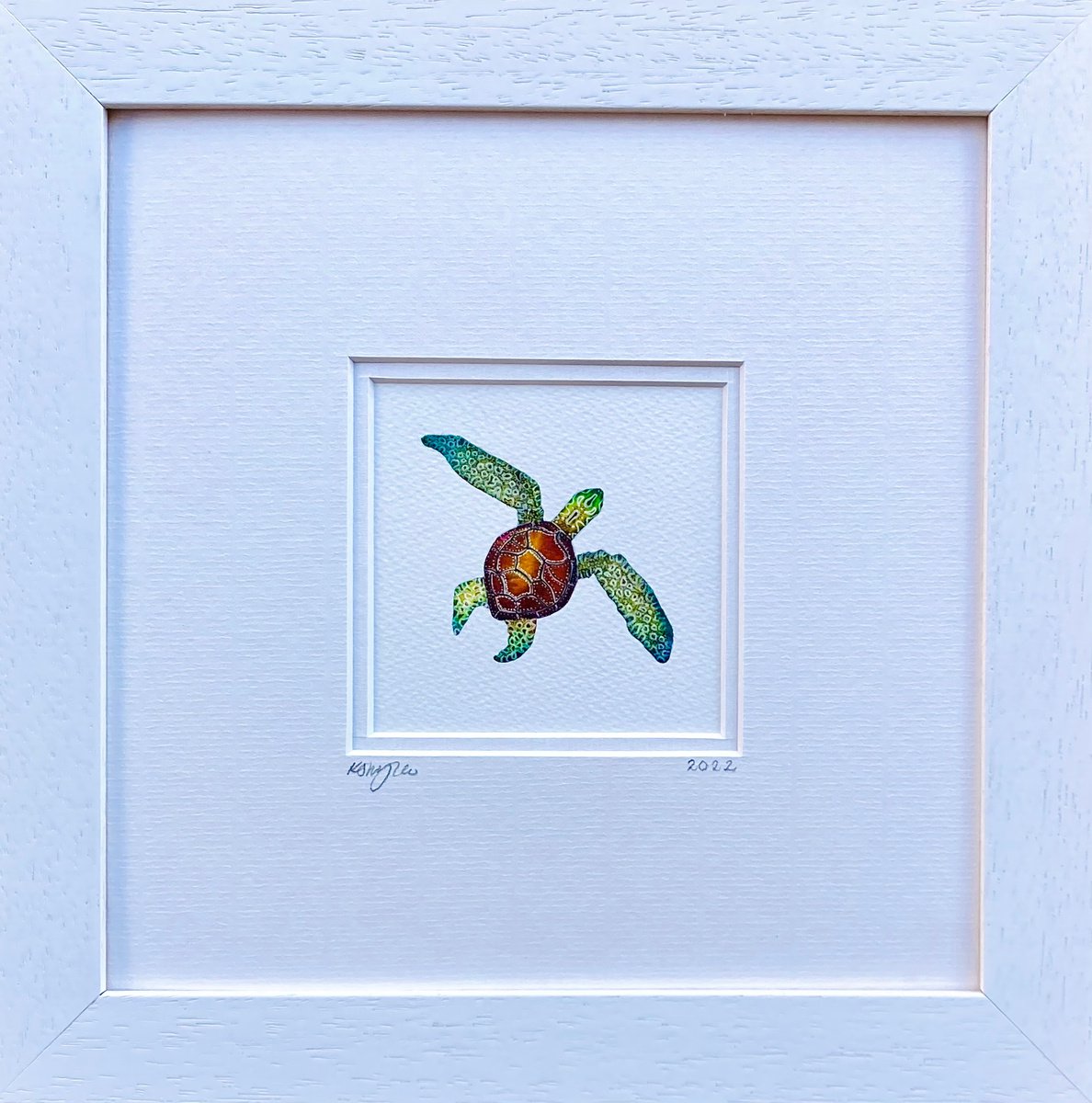 Tiny Turtle Framed Original by Kate Mac