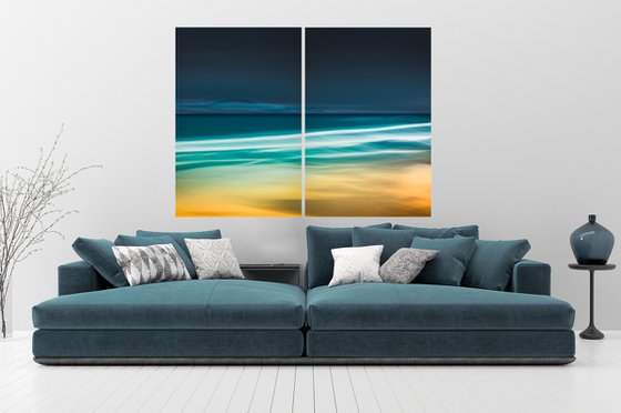 Summer Waves  - Diptych  Extra large teal impressionist beach abstract