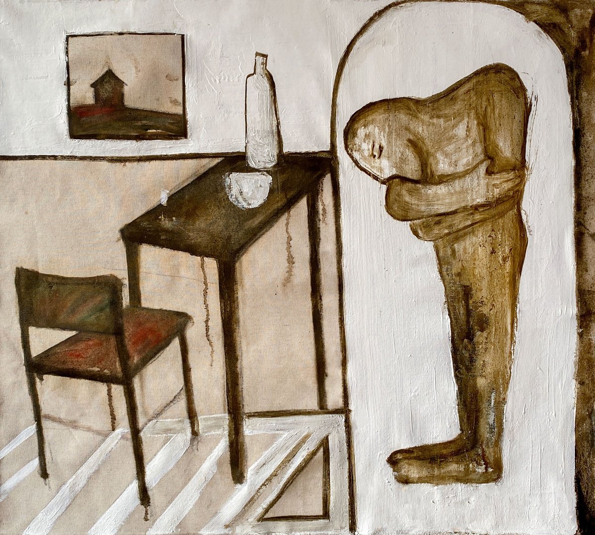 Surrealistic Portrait Oil Painting By Liubov Ro, 39 X 35", The House, Original Artwork