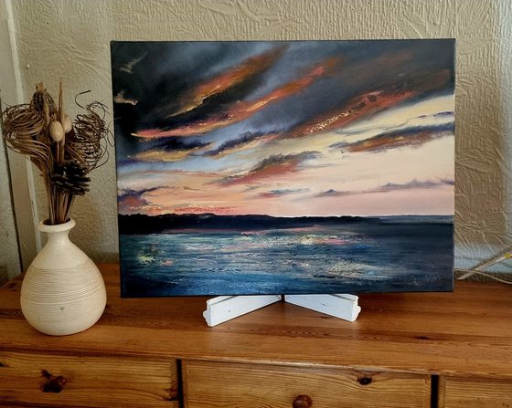 Red Sky at Dawn 24"x18"×2" Seascape Oil Painting