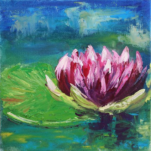 WATER LILY I. 7x7"  PALETTE KNIFE / From my a series of mini works WORLD OF WATER LILIES /  ORIGINAL PAINTING by Salana Art Gallery