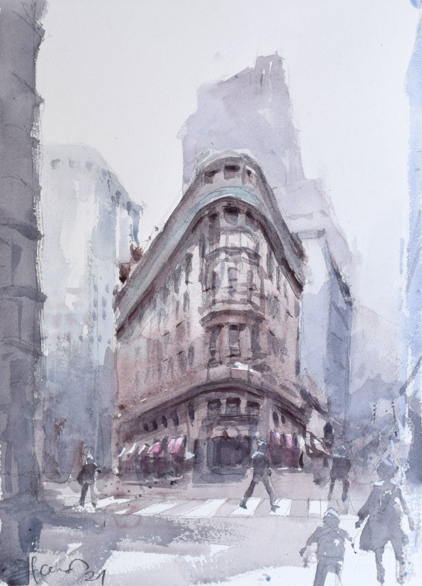 Cityscapes Watercolour By Goran Zigolic Watercolors, 11 X 15, New York City - Manhattan, Original Artwork