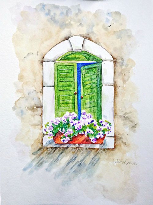 Window #1 Still life watercolor painting. Part of "Windows" series by Svetlana Vorobyeva