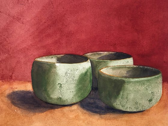 Three green bowls