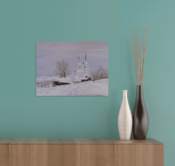 Snow Landscape, Winter Church, Countryside