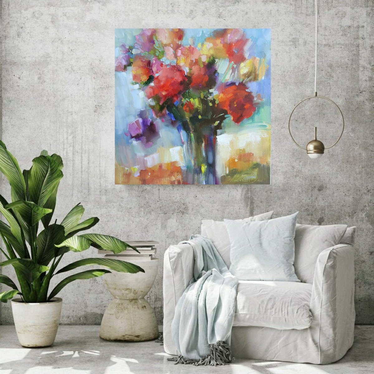 Abstract Botanical Oil Painting By Olha Laptieva, 24 X 24", My Mood Today Is Spring, Original Artwork