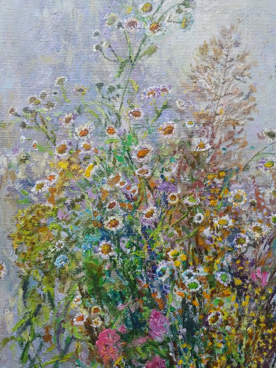 Flowers from a foggy field