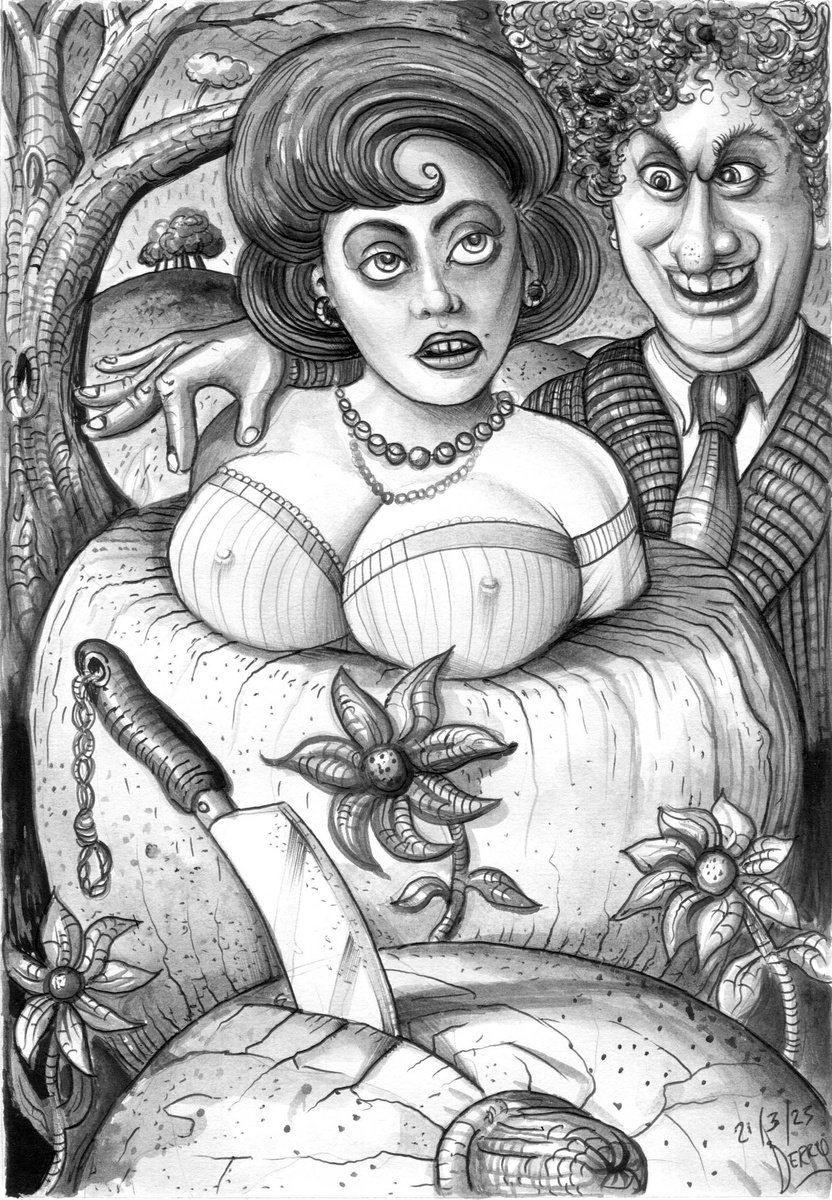 Surrealistic Portrait Drawing By Spencer John Derry, 8 X 12", Peter, Peter, Pumpkin Eater, Original Artwork