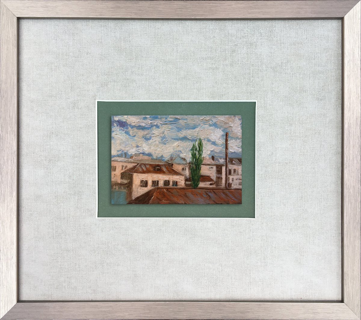 Photorealistic Cityscapes Oil Painting By Gevorg Sinanian, 17 X 15, Roofs, Original Artwork