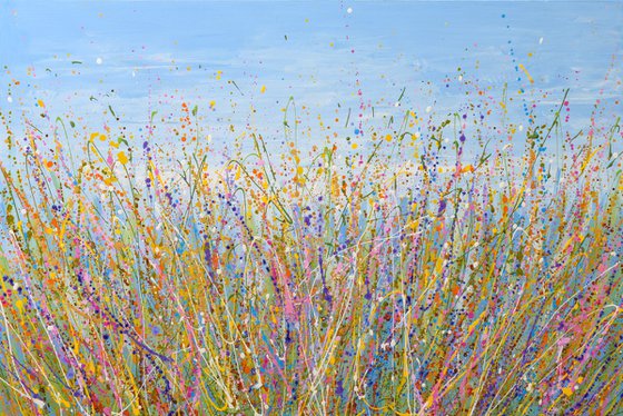Blue Sky Meadow - Colorful Wildflower Landscape Painting