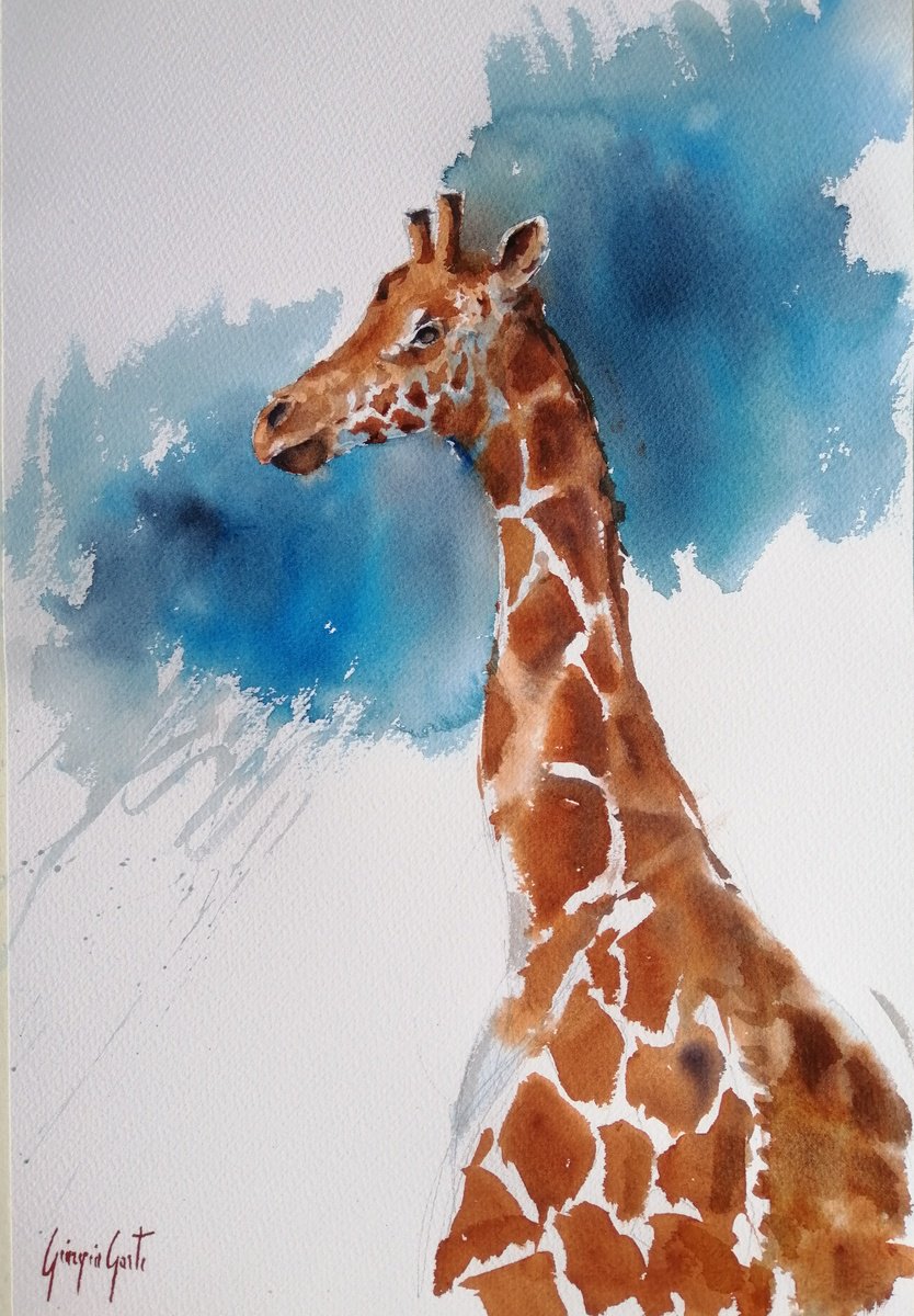 Impressionistic Watercolour , Giraffes 4 By Giorgio Gosti, 14 X 21, Artwork For Sale On Artfinder