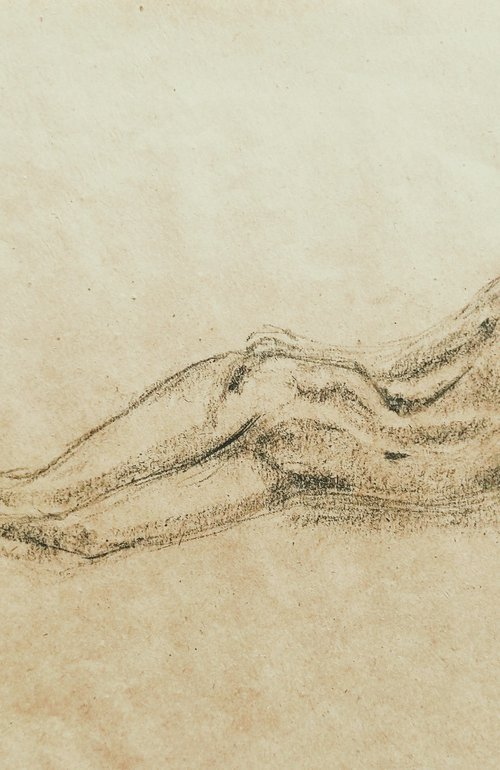 Nude. Sketch. Original pencil drawing on beige paper by Yury Klyan