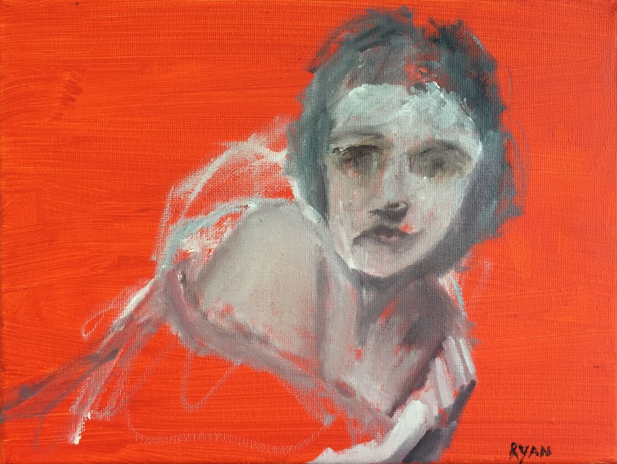 Sunday In Bed 9x12 Oil & Acrylic On Canvas - Orange Painting - Bright Painting by Ryan  Louder