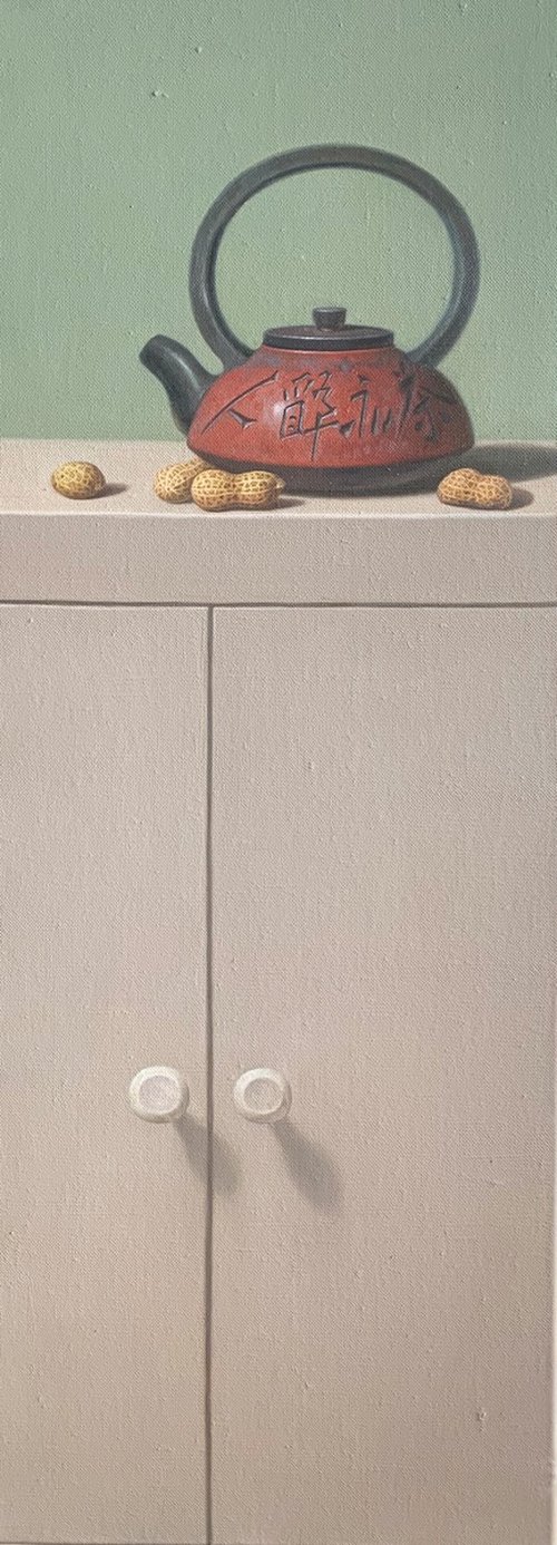 Still life zen art:teapot and peanuts by Kunlong Wang