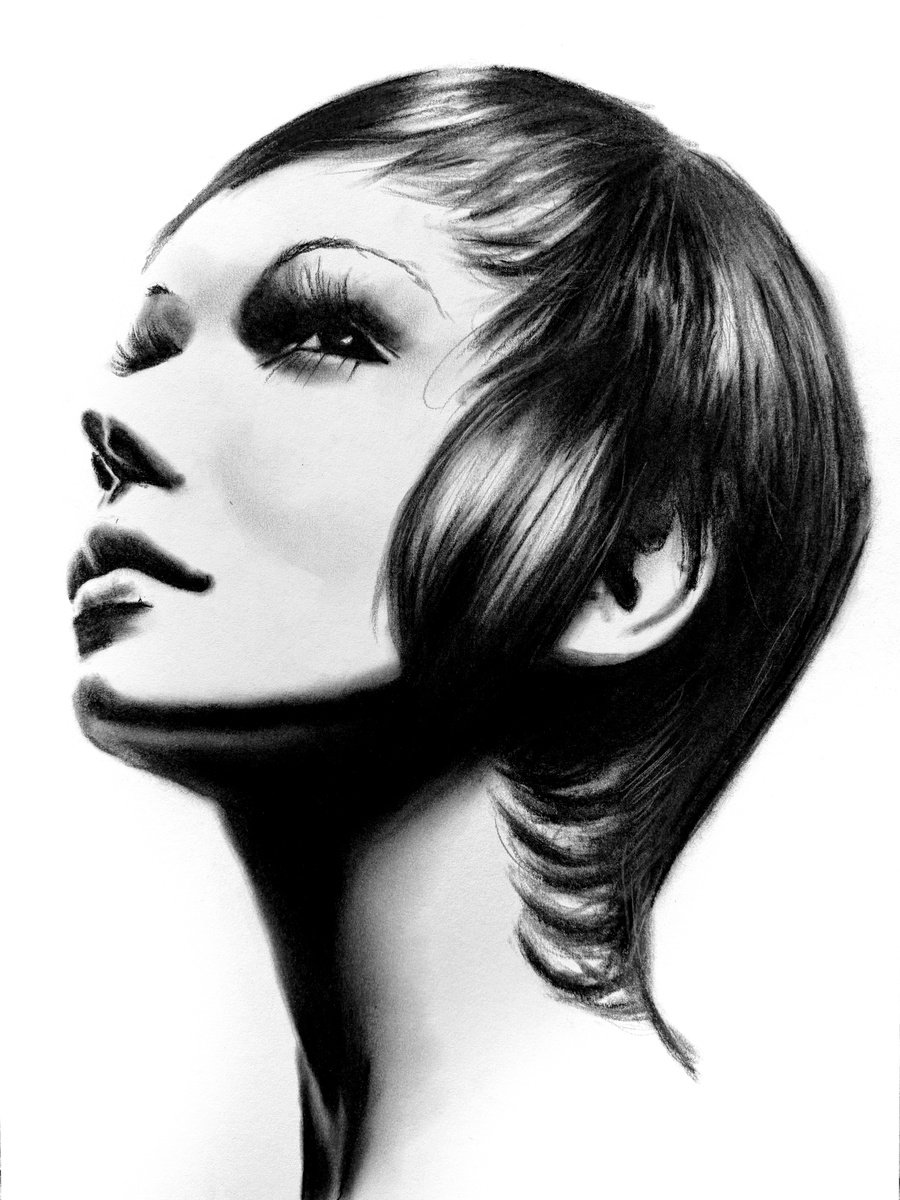 Photorealistic Portrait Charcoal Drawing By Denny Stoekenbroek, 12 X 17, Grace In Graphite, Original Artwork