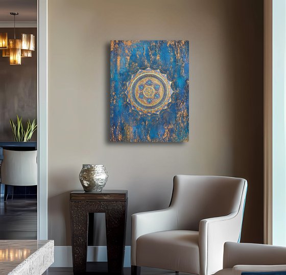 Mandala Painting Blue Gold