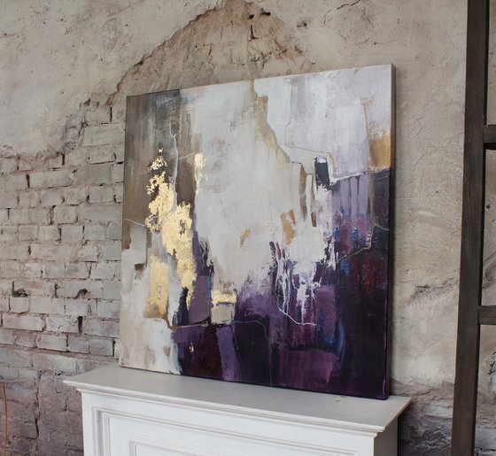 "Flood 2" Abstract purple gold acrylic art