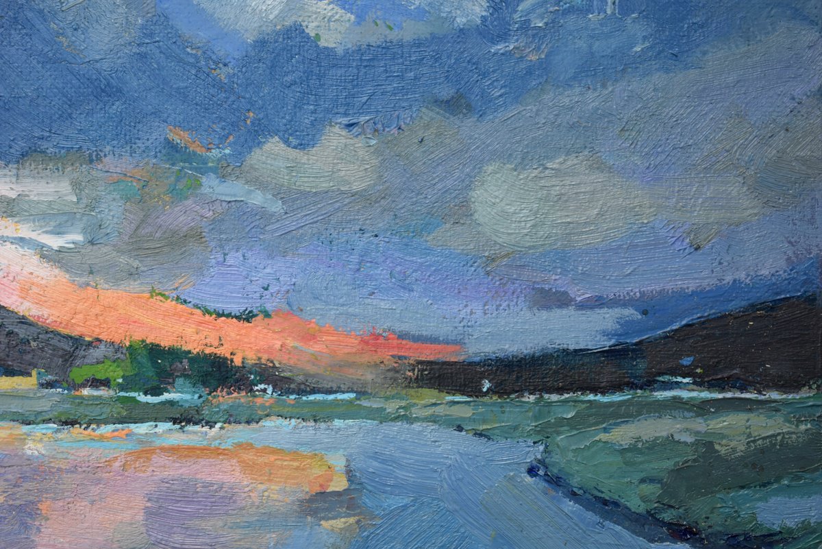 Expressive Landscape Acrylic Painting By Goran Zigolic Watercolors, 16 X 12, Seascape With Stormy Clouds 2, Original Artwork