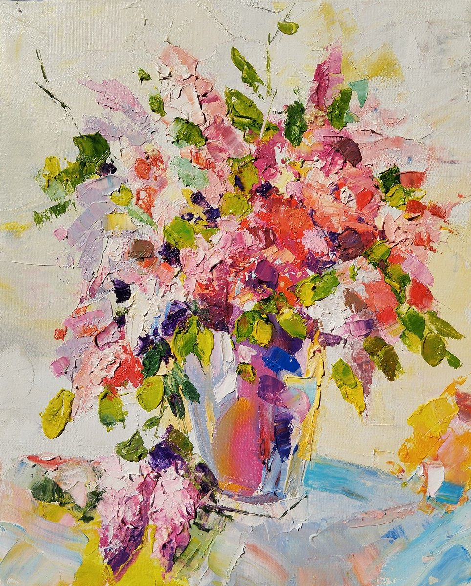 Impressionistic Botanical Oil Painting By Hrach Baghdasaryan, 9 X 12, Bouquet Of Joy, Original Artwork