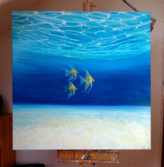 Magic Under the Sea - an underwater seascape with gold angel fish