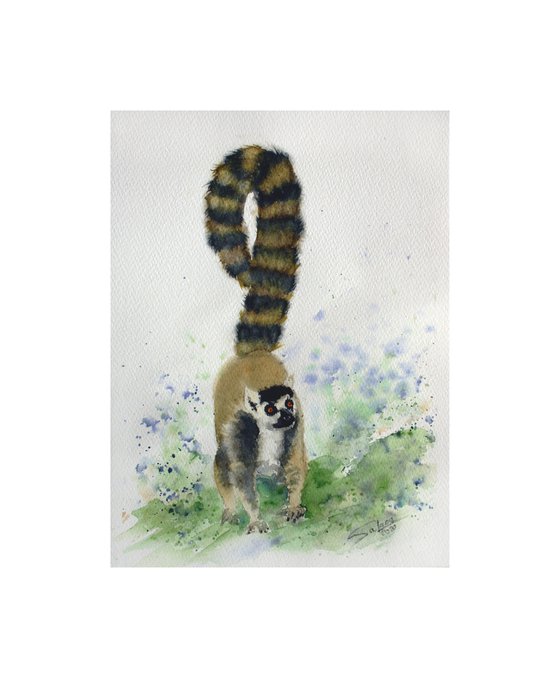 Lemur I - Animal portrait /  ORIGINAL PAINTING