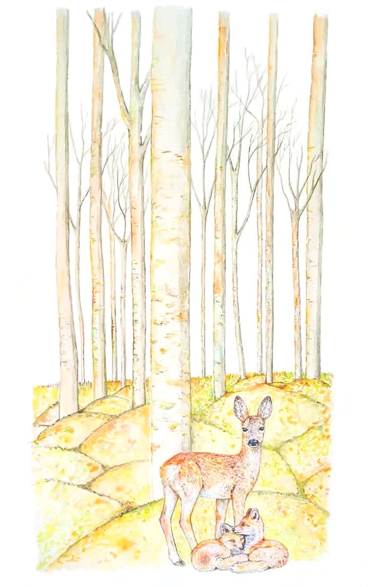Illustrative Animal Watercolour By Marian Gorin, 13 X 23", I Think I Was Enchanted, Original Artwork