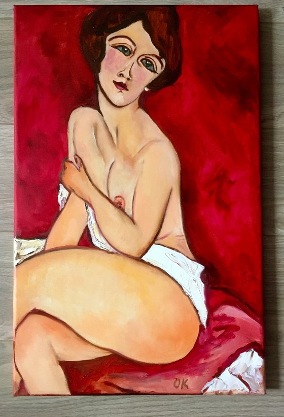 Red Nude #2 Amedeo Modigliani inspired