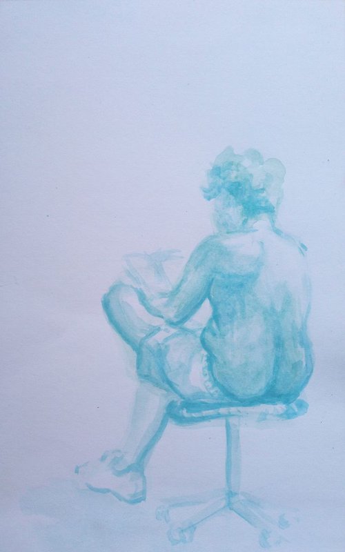 man reading a book (blue) by Sara Radosavljevic