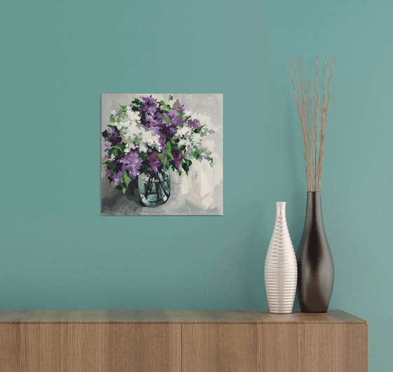 Lilac bouquet. one of a kind, handmade artwork, original painting.