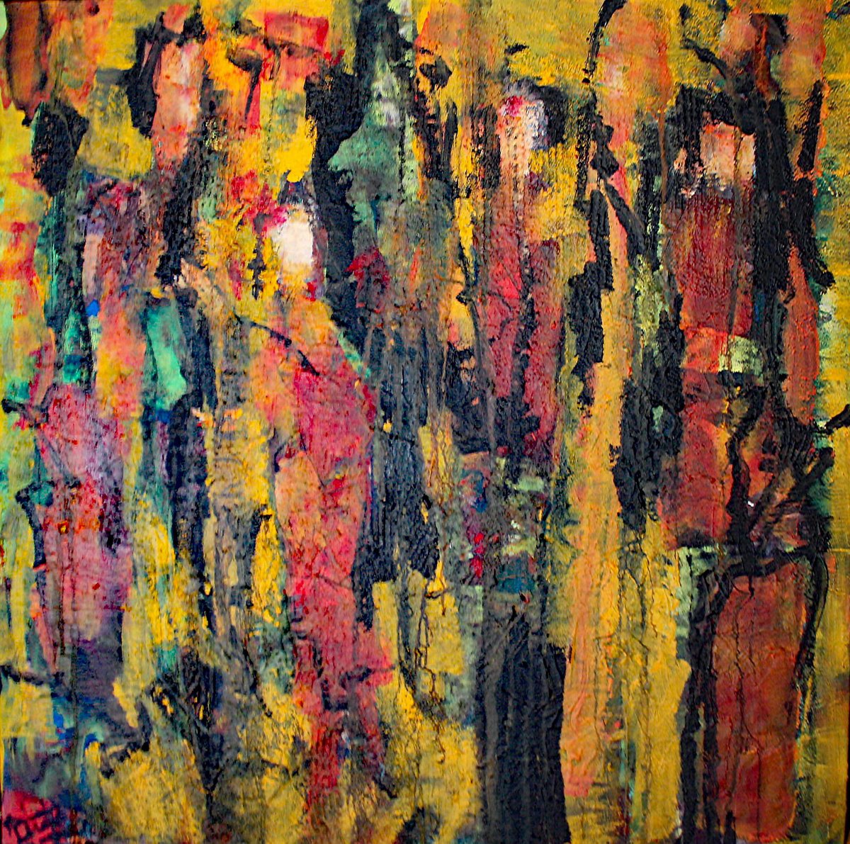 Abstract Painting By Jacques Donneaud, 39 X 39, Halloween, La Fete Au Crepuscule, Original Artwork