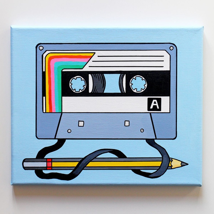 Cassette Tape and Pencil Retro Pop Art Painting Artfinder