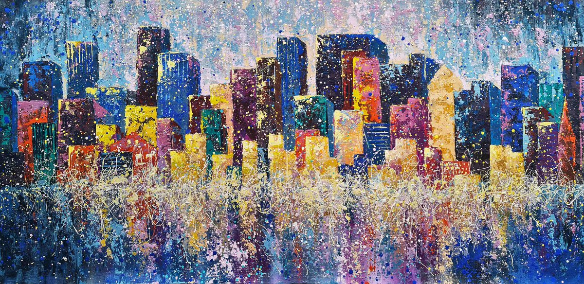Large city painting, New York Skyline Urban abstract art New York painting by Nadins ART
