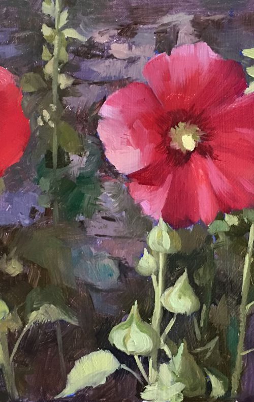 Hollyhock - 2 (Framed) by Ling Strube