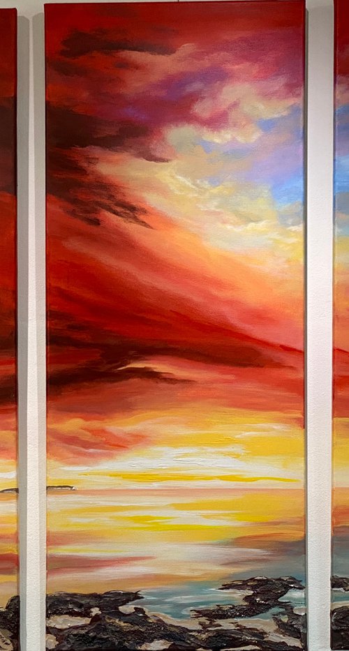 Red Sunset as a Triptych by Marja Brown
