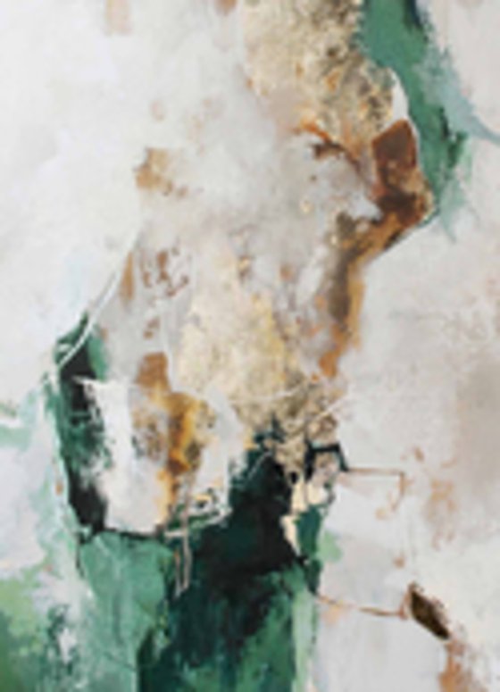 "Green Flow 5" Green gold abstract art