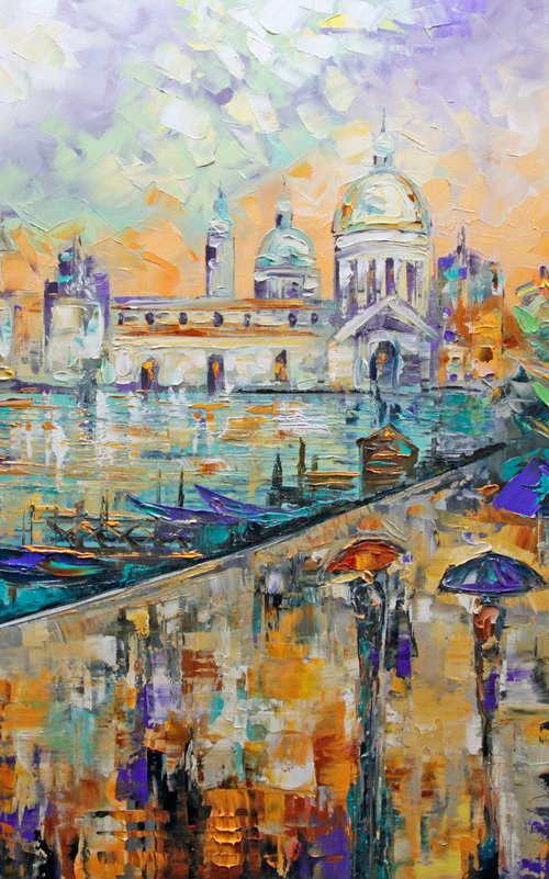 Sunset Reflections Landscape Venice Oil Painting City by Lana Guise